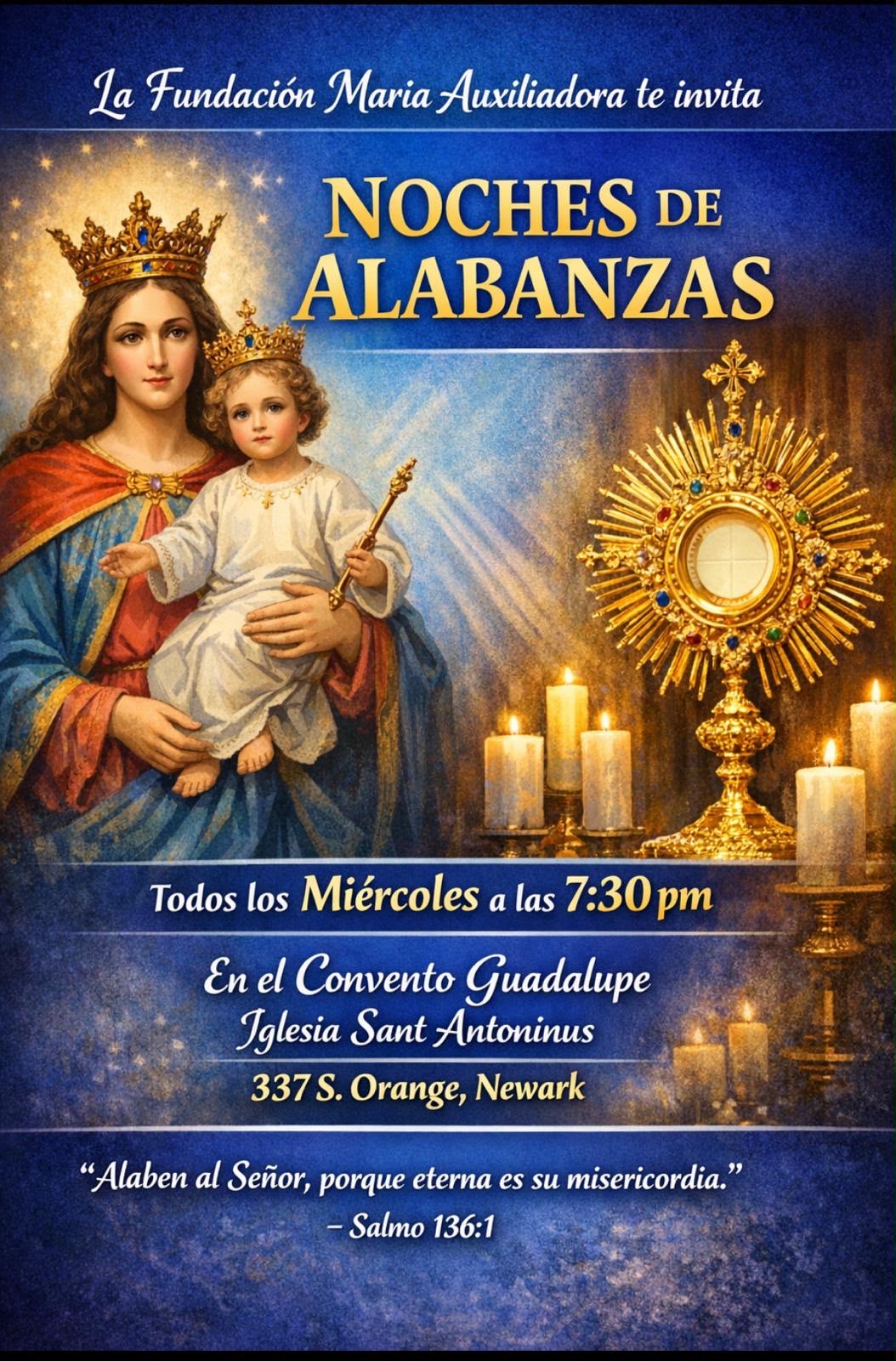 Noches de Alabanzas, todos los miércoles a las 7:30 PM en el Convento Guadalupe, Newark